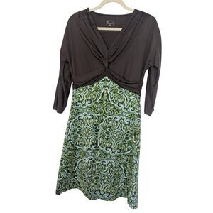 Title Nine Athleisure 3/4 Length Sleeve Brown Green Dress Womens Size Medium